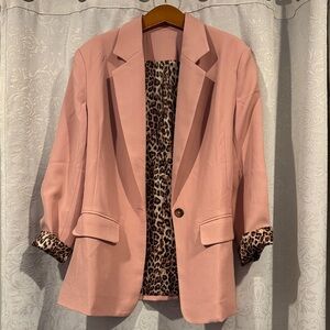 Amazon Pink Blazer with Leopard Print Accents
